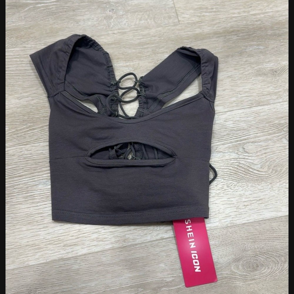 SHEIN Dark Gray Lace-Up Crop Top